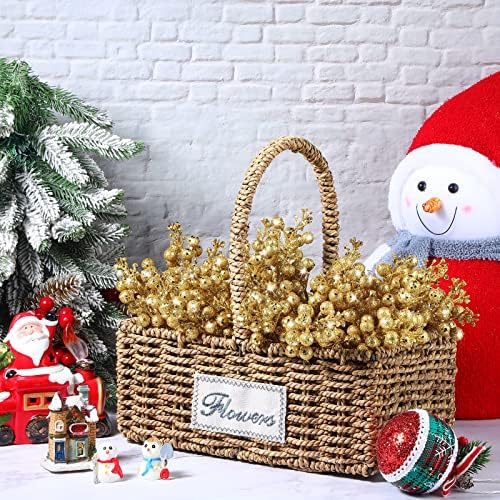 Geosar 36 Pcs Christmas Glittered Berries Stems, Gold