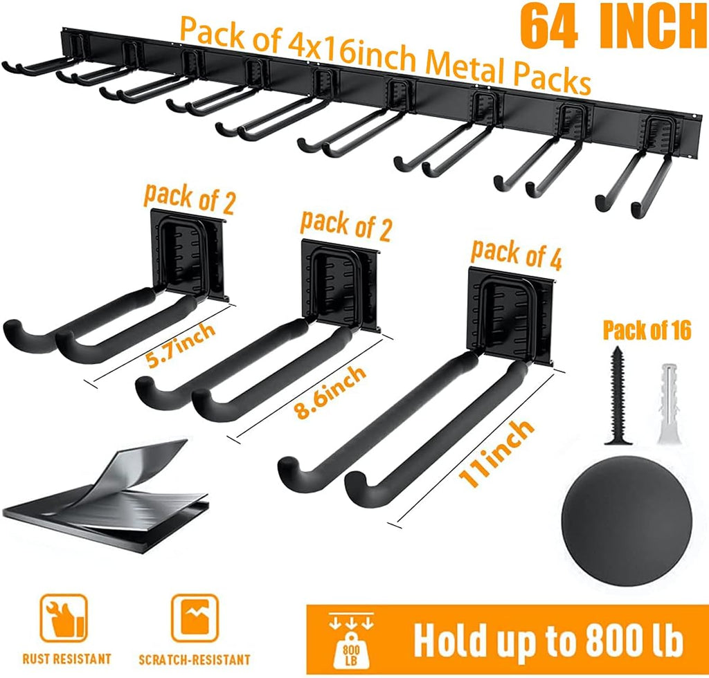 TORACK Tool Storage Rack Heavy Duty Garage Wall Mount Garden Tool Organizer | for Ladders, Chairs, Shovels, Brooms