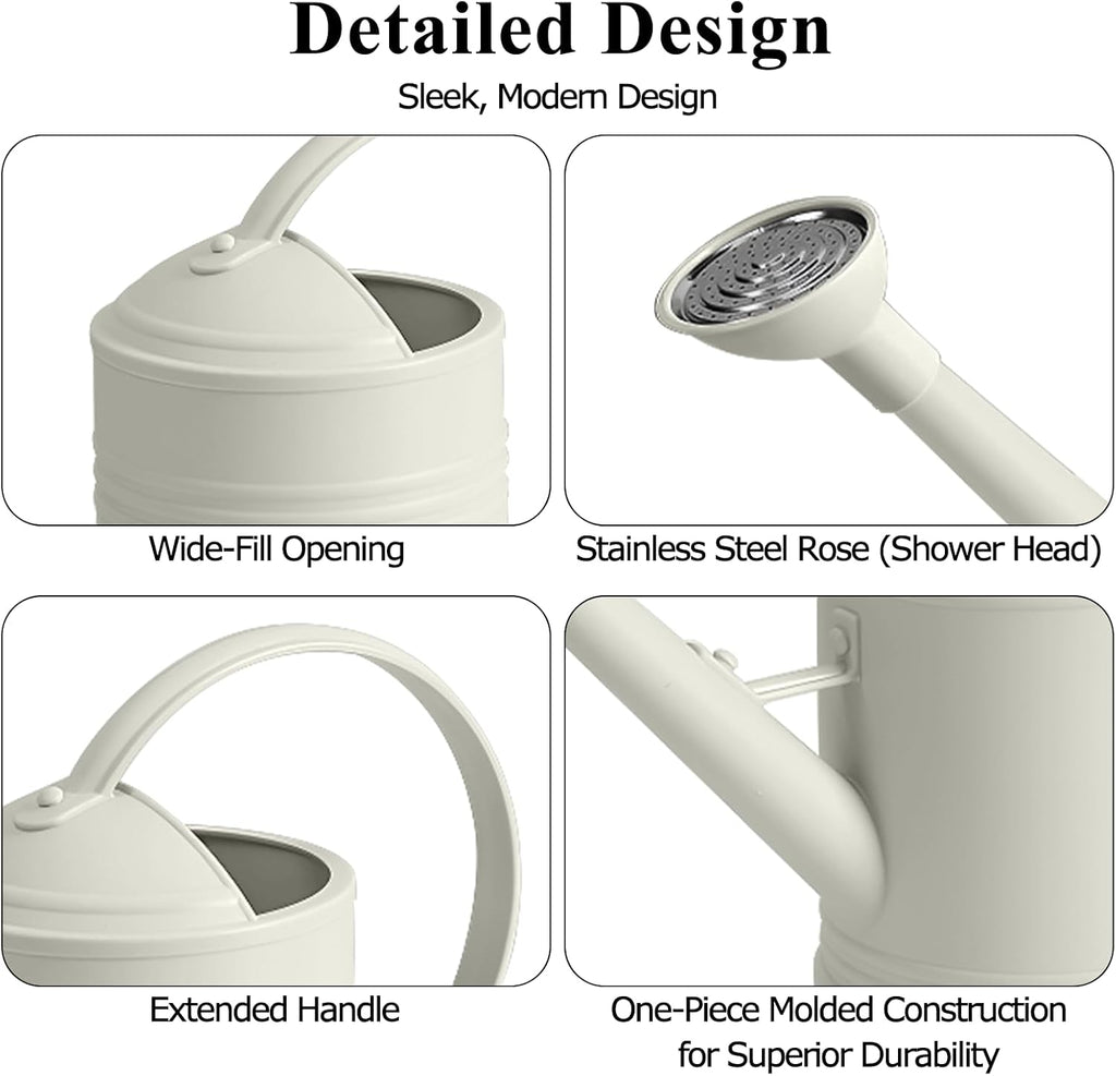 1.8L Large-Capacity Watering Can for Gardening Resin (Off-White) | 1/2 Gallon, Stainless Steel Shower Head, Imitation