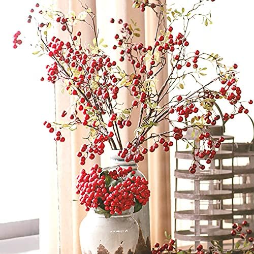 Artificial Pip Berry Stems,3Pack 27.5Inches Red Berry Stems Berry Spray Picks Handmade Berry Picks for Table Home Wedding Christmas Holiday Decor, 210715XU01-2-3-10458-1150250041
