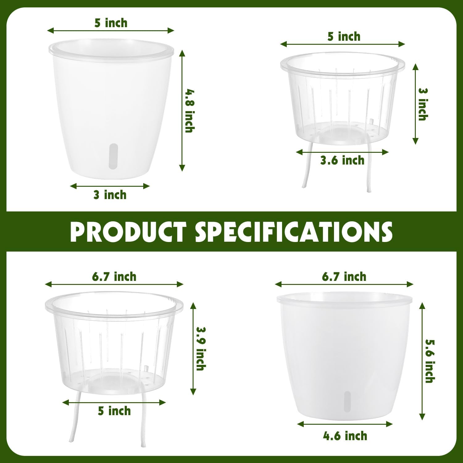 Self-Watering Pots for Indoor Plants, 12-Pack 5'' Self Watering Planter with Drainage Holes, Small African Violet Pots