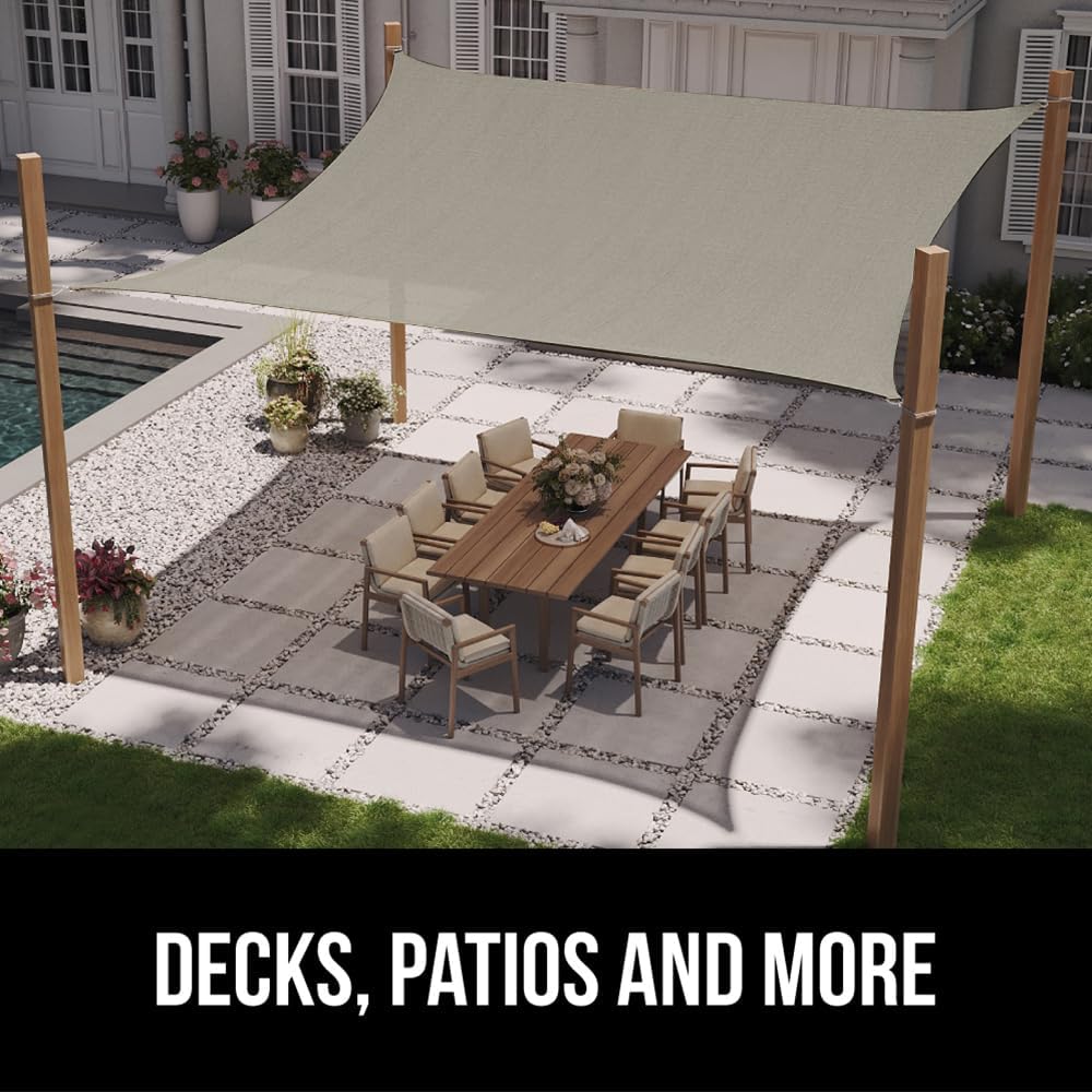 GORILLA GRIP Heavy Duty Sun Shade, UV Protection Fade Tear and Rust Resistant Rectangle Sunshade Canopy, Curved Edges