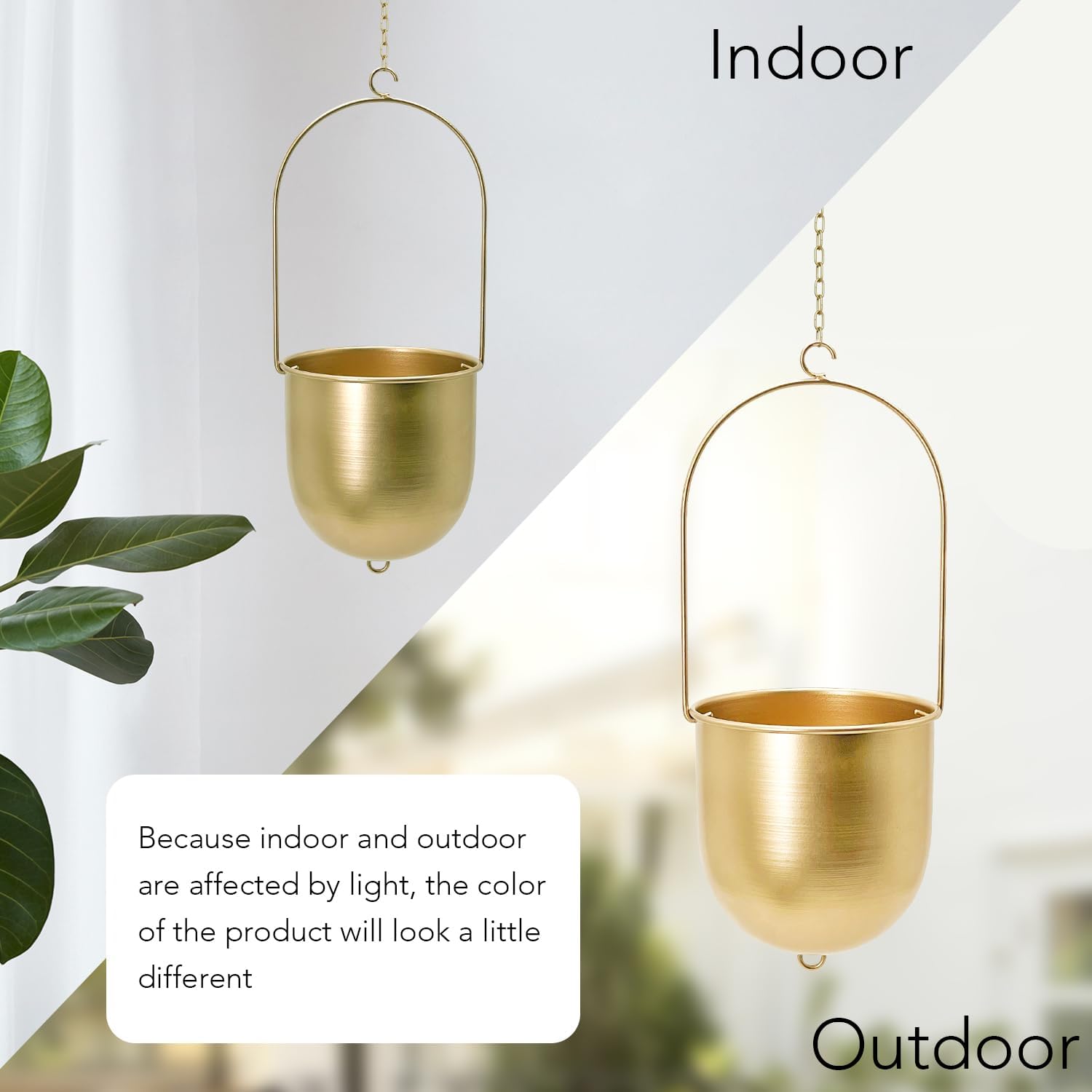 AceList Boho Hanging Planter, Set of 2 Gold Metal Plant Hanger with Hooks and Chains, Modern Wall & Ceiling Planters