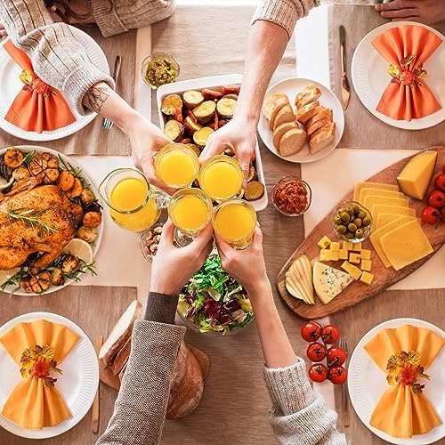 Fall Thanksgiving Decorations Set of 16, Fall Cloth Napkins & Napkin Rings