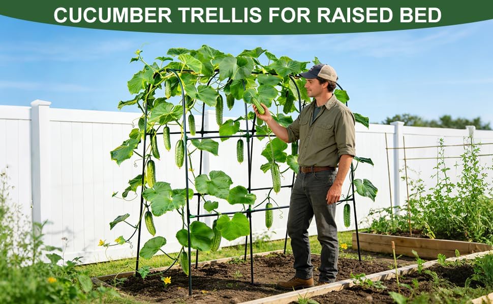 U-Shape Cucumber Trellis for Raised Beds - 47.2”x47.2”x21.6” Green Metal Arch Trellis, Rust-Resistant Garden Plant