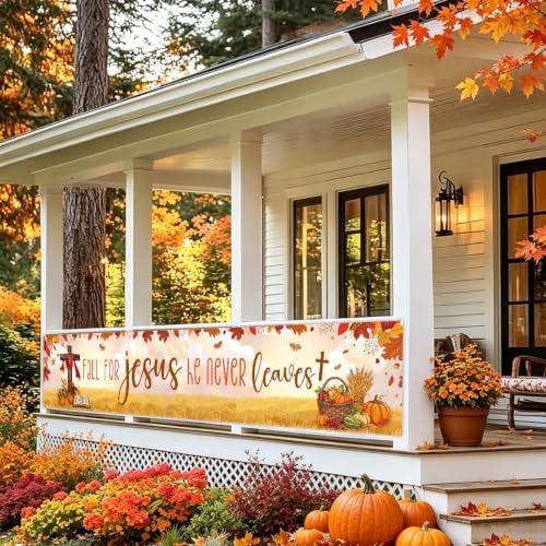 Fall for Jesus He Never Leaves Christian Fall Banner Thanksgiving Yard Sign