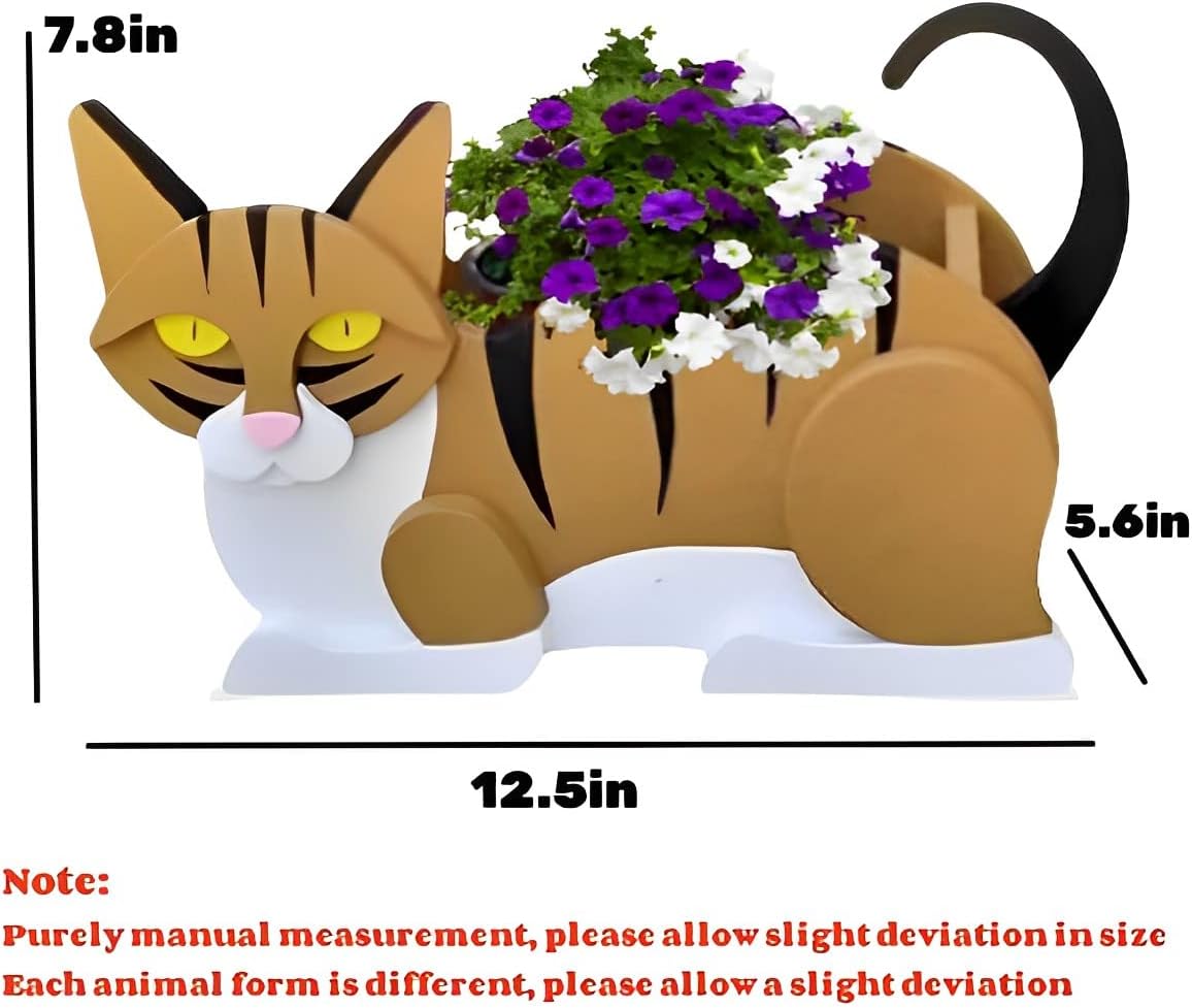 Orange and White Cat Planter Pots, Animal Shaped Flower Pot | Cute Plant Gift for Women and Pet Lovers, Indoor Outdoor