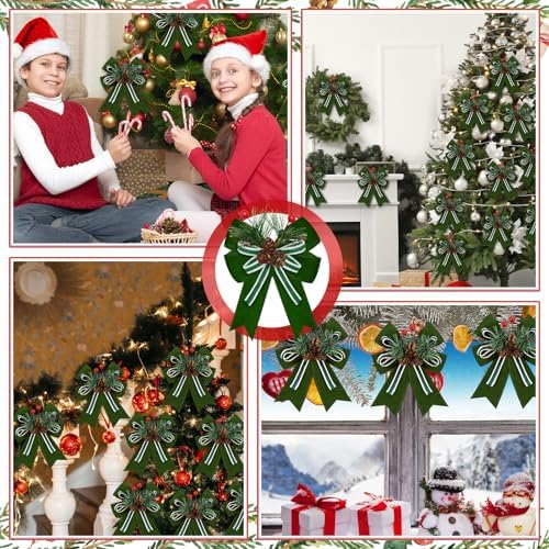 Moucuny 6 Pcs Christmas Velvet Bows Decoration Sage Green 5 x 6 Inch