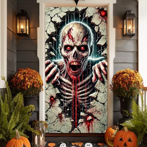 IVN Halloween Cracked Wall Skeleton Door Cover Decorations 35x71 Inch