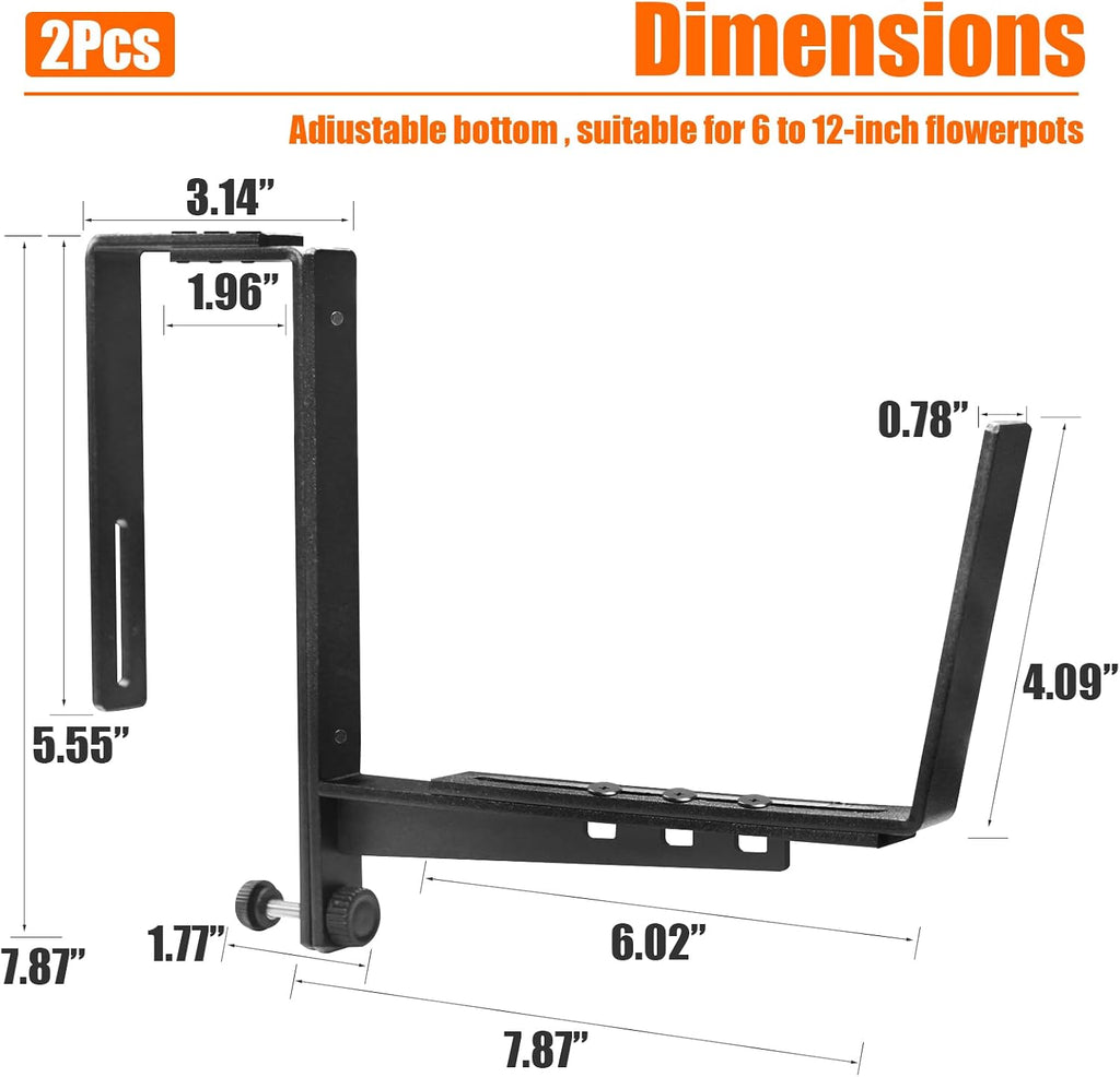 2 Pcs Adjustable Railing Planter Boxes Brackets,Heavy Duty Iron Window Box Planters Holder Outdoor for