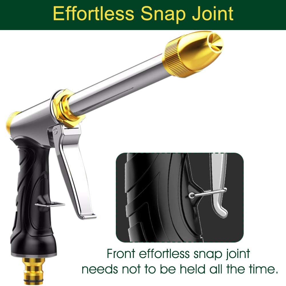 Upgrade Water Hose Nozzle Long Rod Garden Hose Nozzle Heavy Duty metal Brass sprayer 360° Rotaing spray gun for car