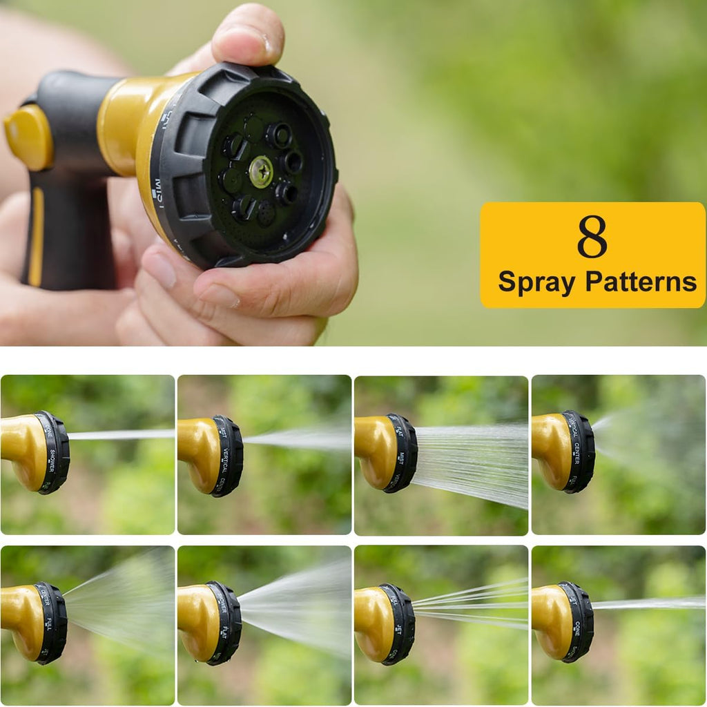 FANHAO Heavy Duty Garden Hose Nozzle, Metal Hose Sprayer Easy Thumb Control | 8 Spray Patterns, Rustproof Water Nozzle