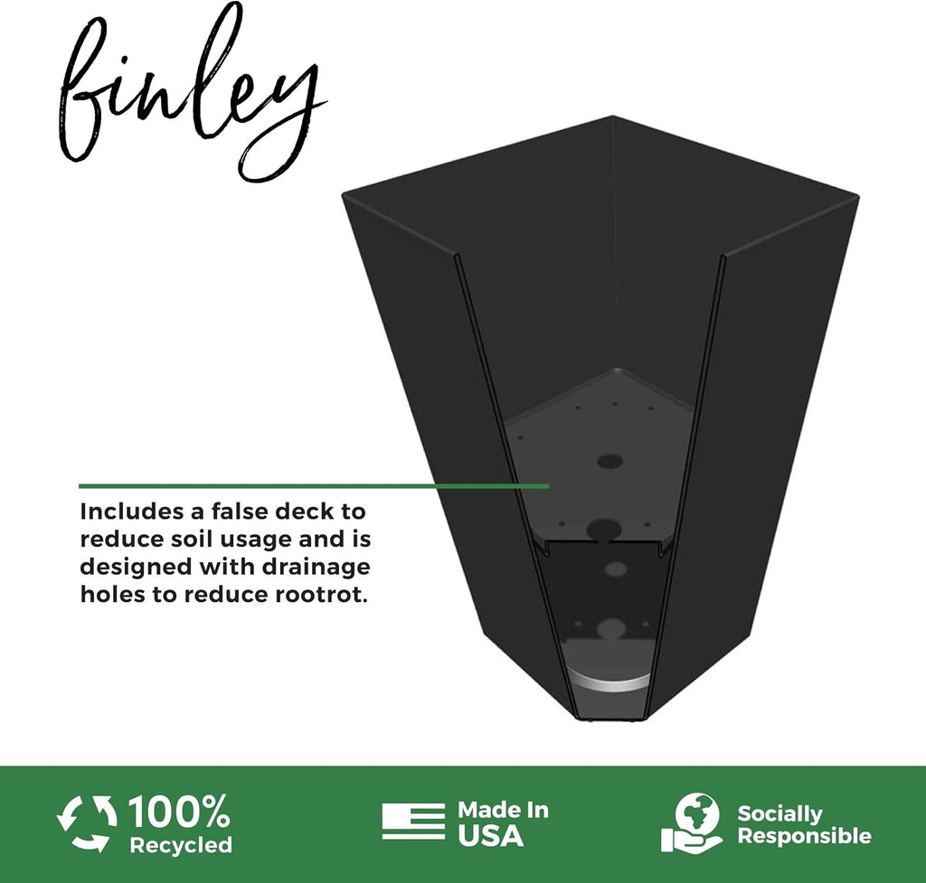 Bloem Finley 20" Tall Recycled Plastic Tapered Planter, Black, Set of 2 | Sharp, stylish tapered appearance with a