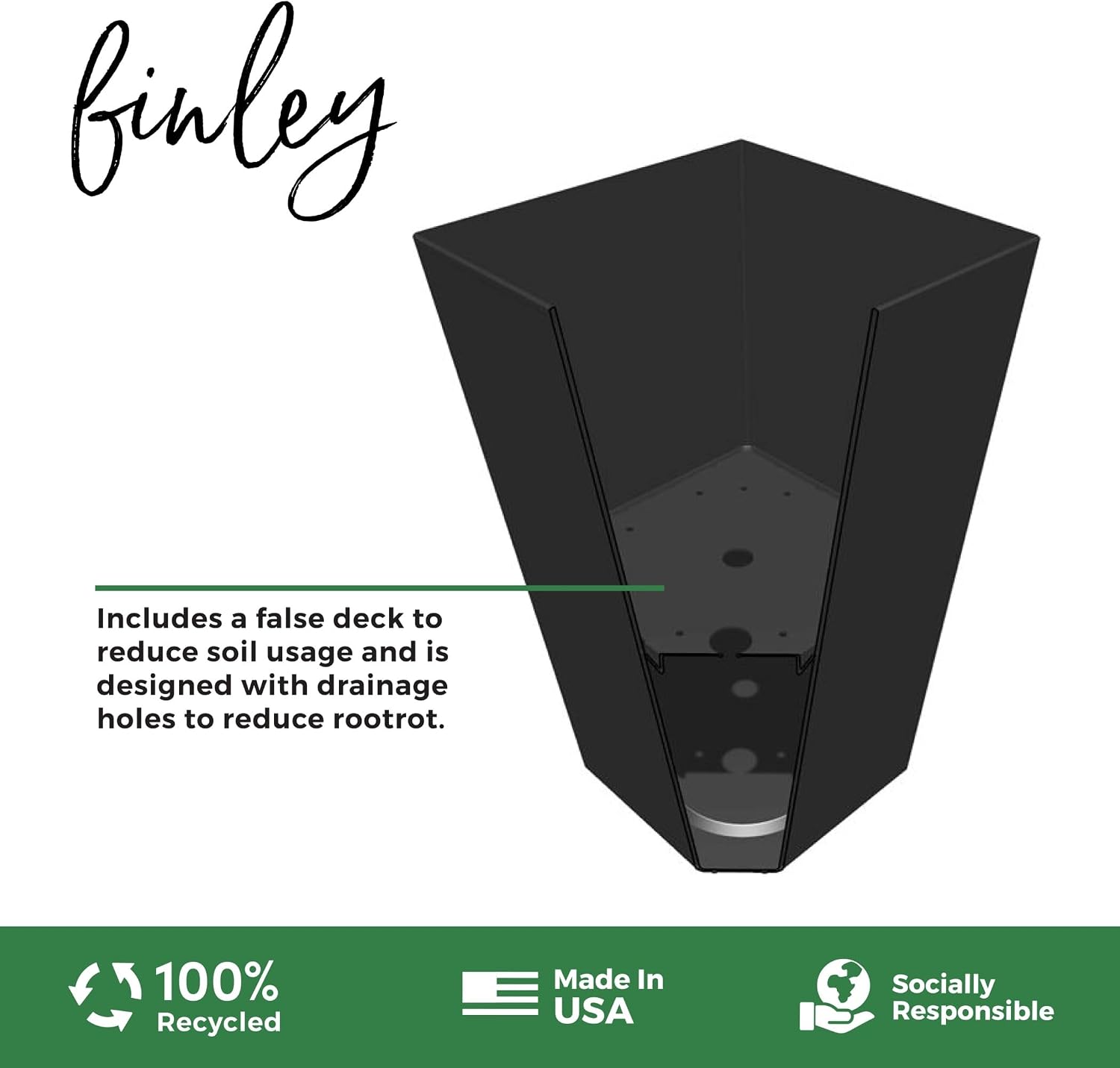 Bloem Finley 20" Tall Recycled Plastic Tapered Planter, Black, Set of 2 | Sharp, stylish tapered appearance with a