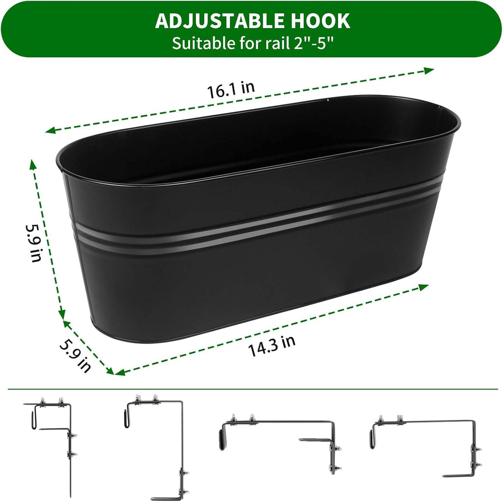 Railing Planter Box 16 Inch Metal Balcony Planters with Adjustable Brackets and Drainage Window Balcony Fence Deck