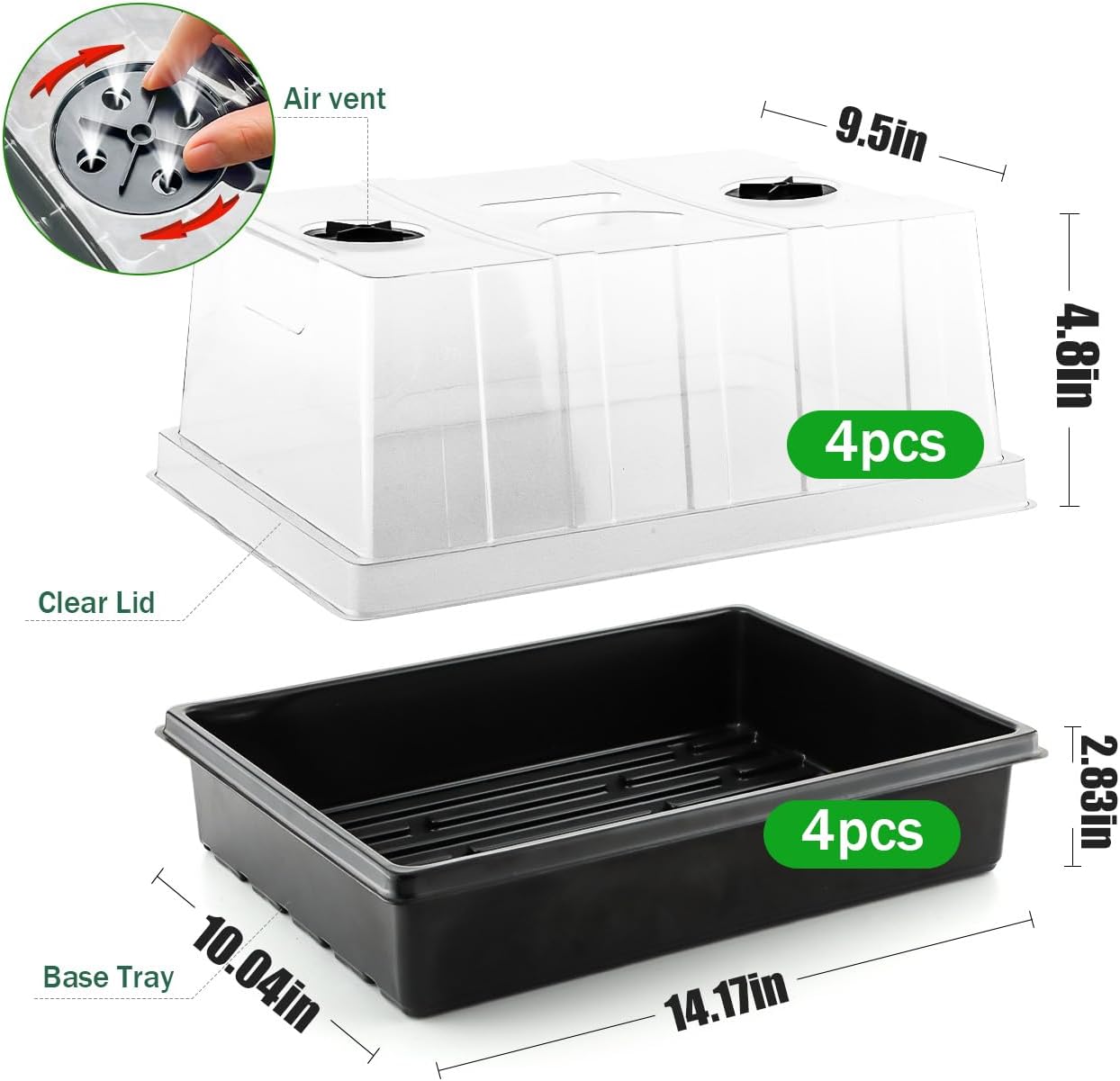 RooTrimmer 4-Pack Seed Starter Trays with 5" Tall Humidity Domes | Reusable Seed Germination Kit for Cuttings
