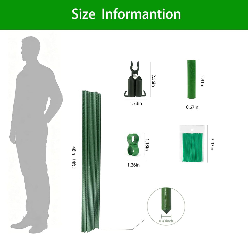 Orgrimmar 26 PCS 48" Garden Stakes 4ft Plastic Coated Climbing Plant Support Stakes Climbing Frame for Tomato Cucumber
