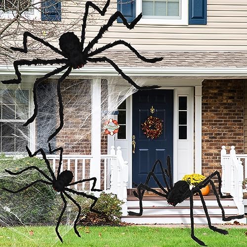 Halloween Decorations Outdoor Giant Spiders: 3 Pack Scary Fake Spider Decor
