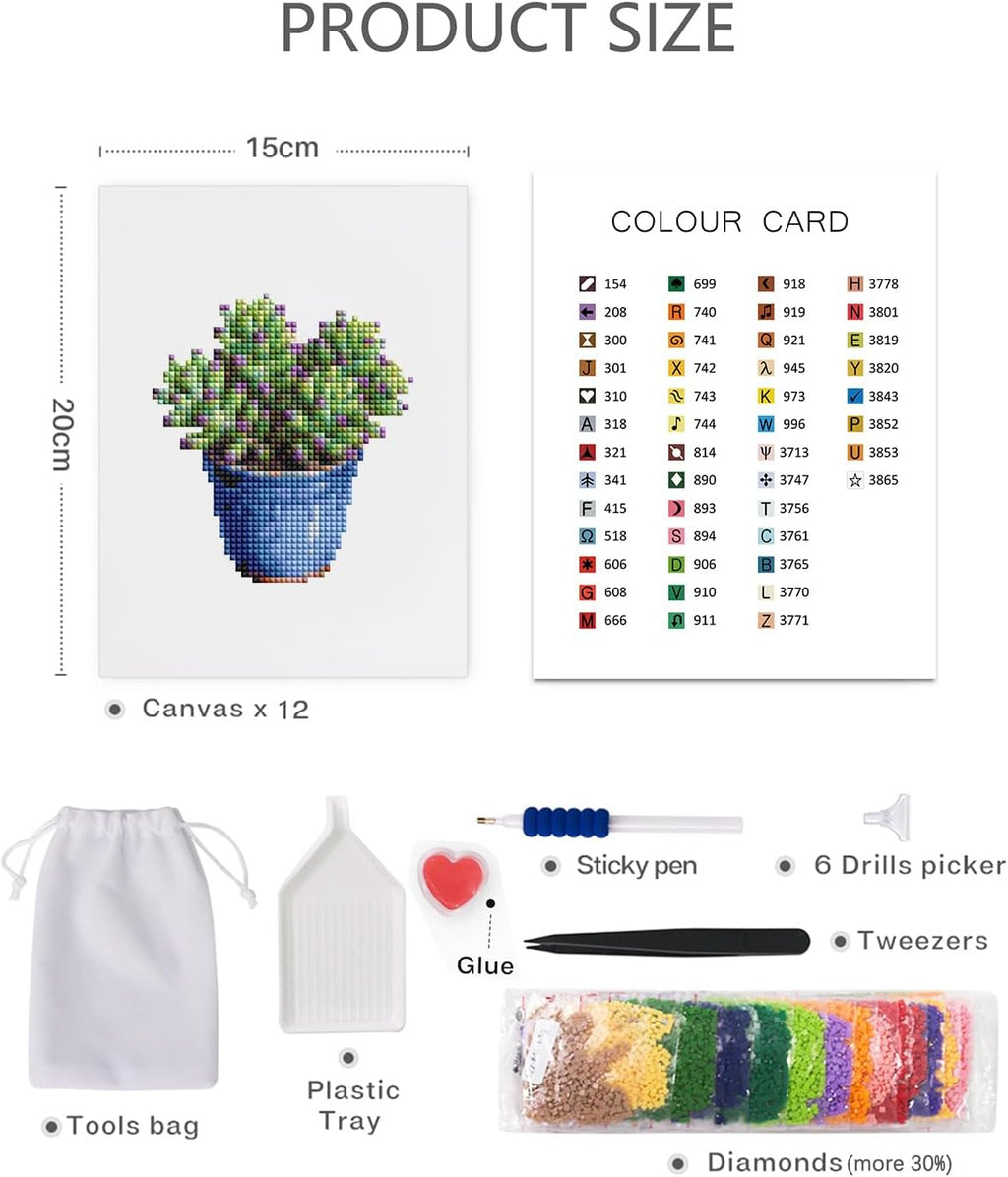PeakLuv Small Diamond Art Kits, Succulents Mini Diamond Painting for Adults | Mini Diamond Art Kits for Beginners