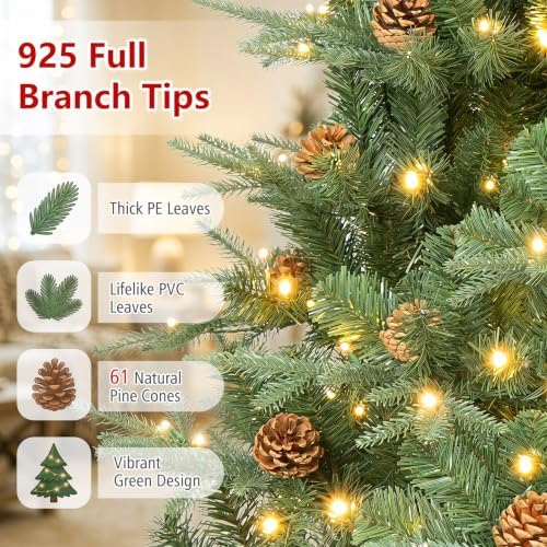 Goplus 7ft Pre-Lit Artificial Christmas Tree with 460 Lights, Hinged