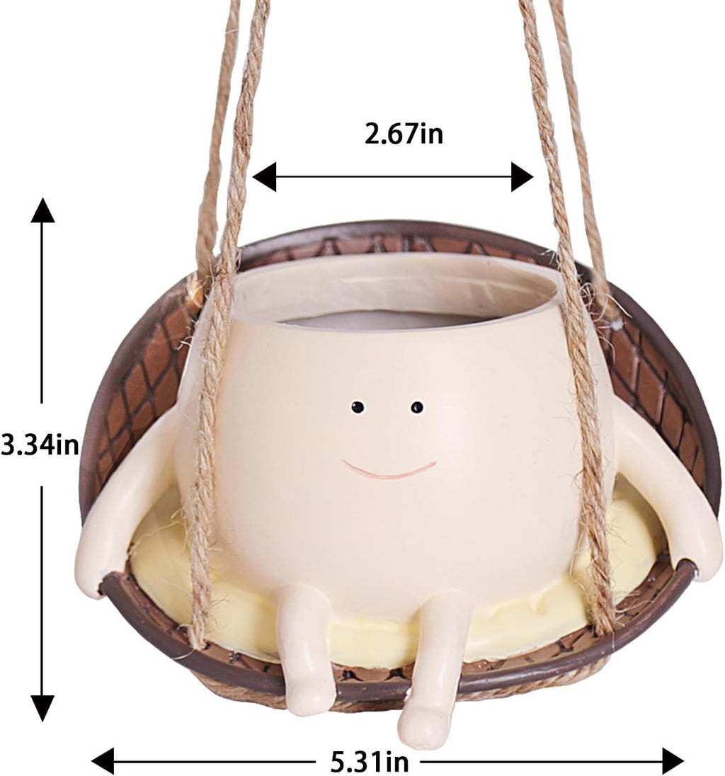 NINIPAPA Hanging Swing Chair Planter Pot Smile Face Plant Pot for Indoor Outdoor Plants Cute Head Flower Pots for