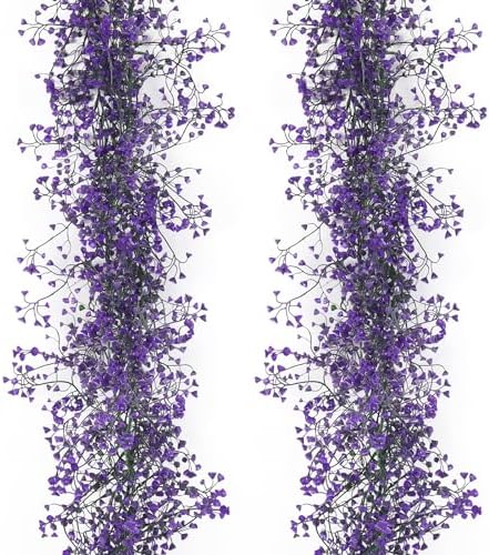 RECUTMS 2Pcs Artificial Wisteria Garlands 5.6Ft Plastic Hanging Vines Purple