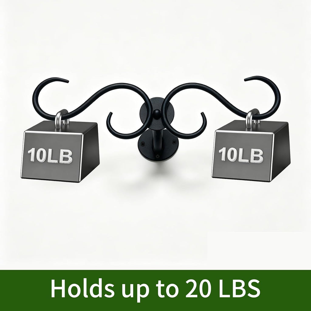 Wall Mount Double Shepherds Hook for Outdoor Bird Feeder & Planter, Heavy Duty Bracket with 12" Standoff, Rustproof