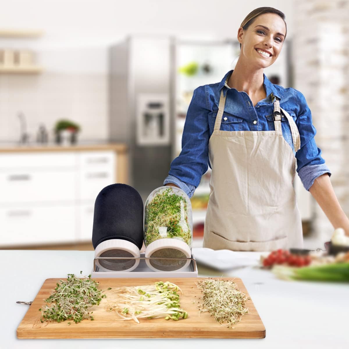 Complete Sprouting Jar Kit| 2 Wide Mouth Mason Jars, 316 Screen Sprout Lids, Blackout Sleeves, Tray, Stand| Sprouter
