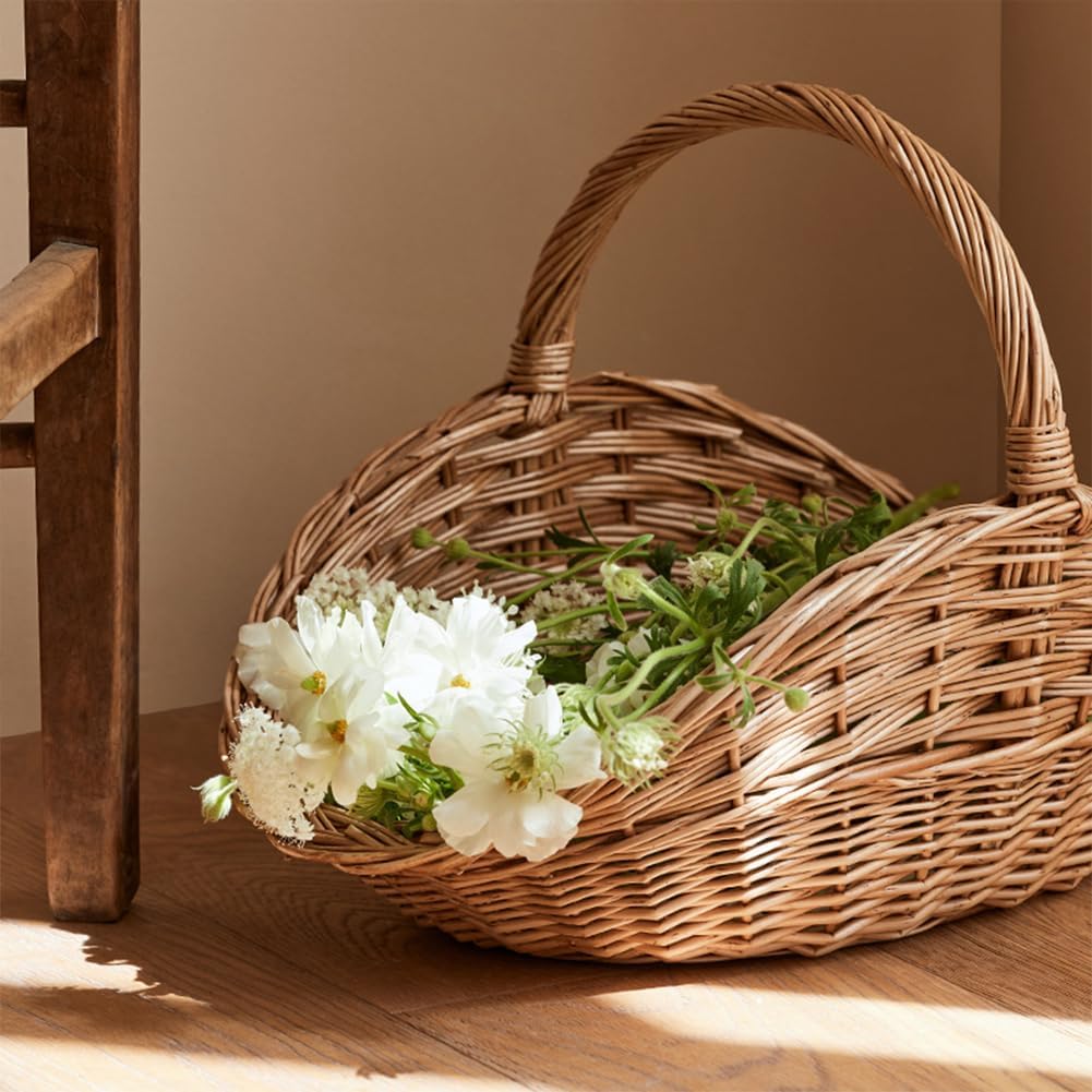 Garden Harvest Basket, Large Wicker Basket with Handle,Natural Woven Willow Storage and Picnic Baskets for Easter