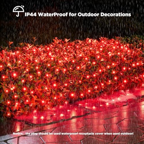Led Net Lights Christmas Lights Outdoor 200Leds 9ft x 6ft Upgraded Red Christmas Net Lighting, Waterproof 5mm LED Wide Angle Outdoor Indoor Mesh Net Light for Trees, Bushes, Shrubs Decorations