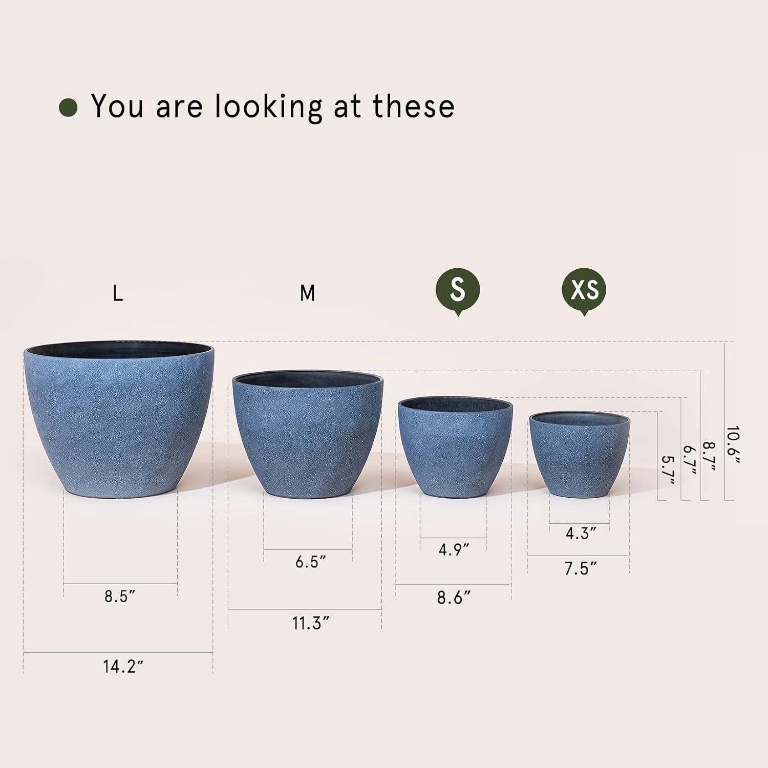LA JOLIE MUSE Planter Pots, Indoor Outdoor Flower Pot, 8.6+7.5 Inch 2 Pack | Decorative Planter Pot with Drainage Holes