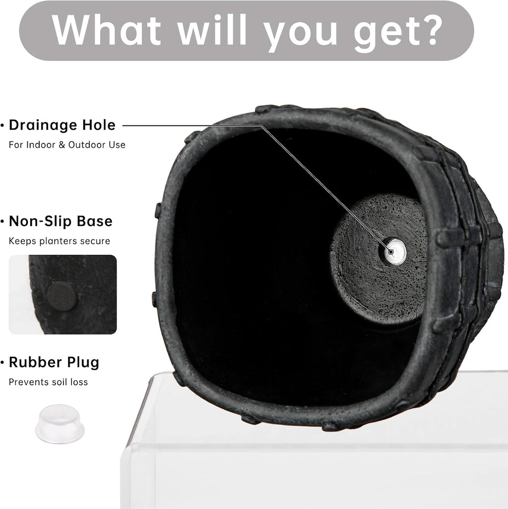 6" Black Ceramic Plant Pots with Drainage Hole, Rustic Flower Pots for Indoor Plants, Outdoor Decorative Ceramic