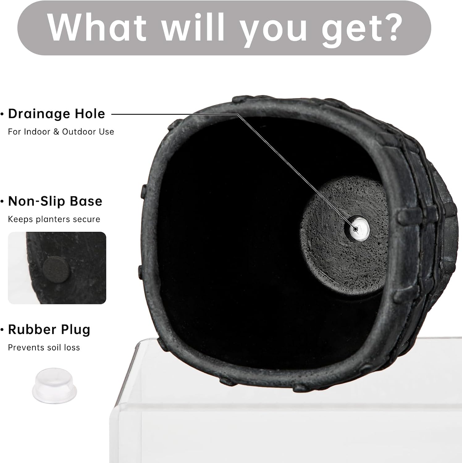 6" Black Ceramic Plant Pots with Drainage Hole, Rustic Flower Pots for Indoor Plants, Outdoor Decorative Ceramic