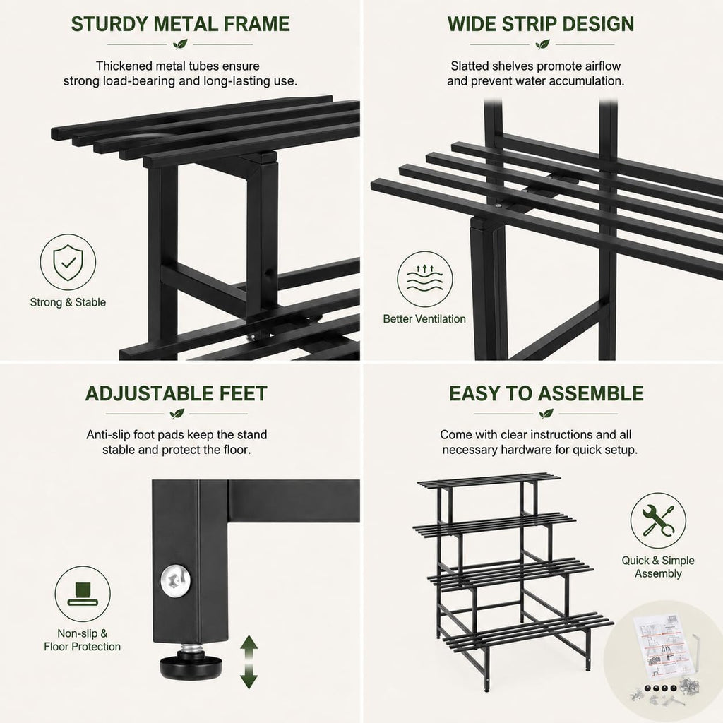 DYRABREST 4 Tier Metal Plant Stand, 39.4 Inch Tall Black Iron Garden Display Shelf for Indoor Outdoor, Heavy Duty