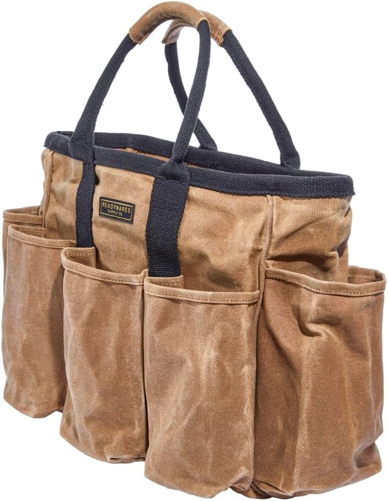 Readywares Supply Bag | 14" Waxed Canvas Gardening Tool Tote with Pockets