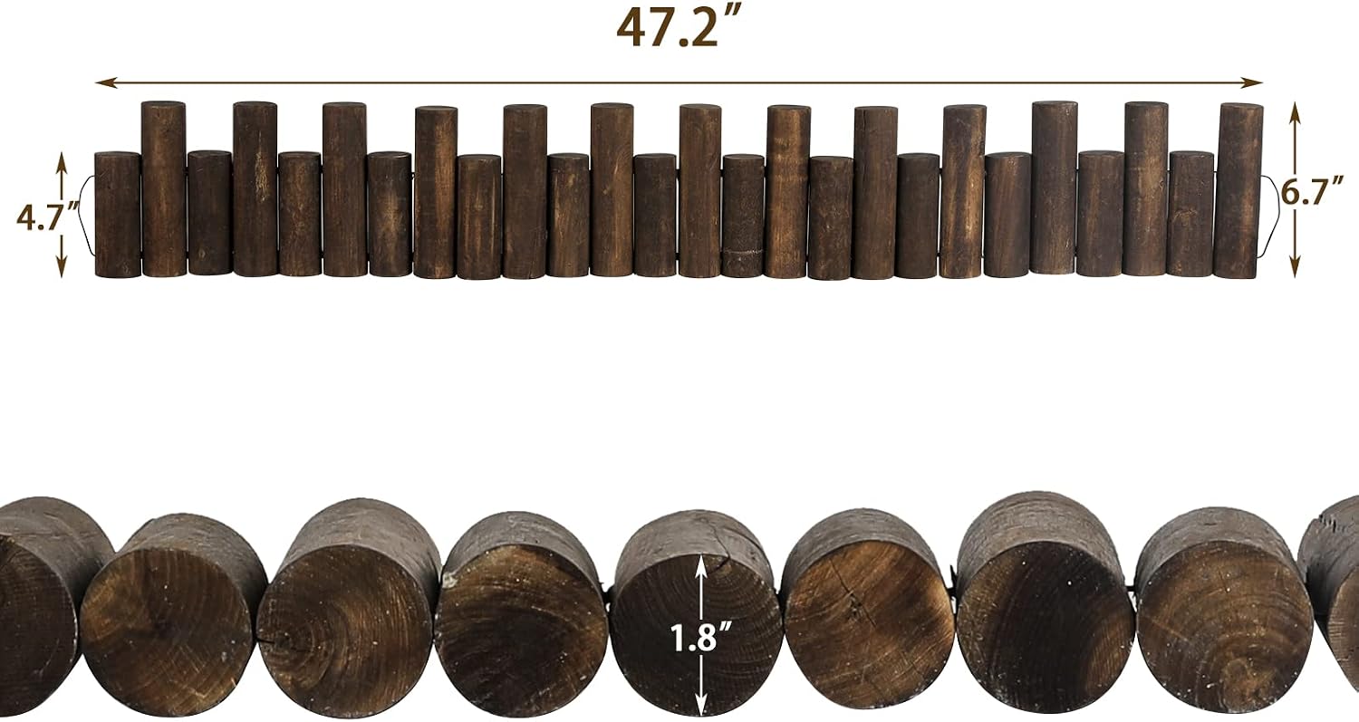 WORTH Wooden Log Rolls Garden Edging, 6.5" H x 47" L Landscape Lawn Border | Decorative Burnt Wood Finish Outdoor