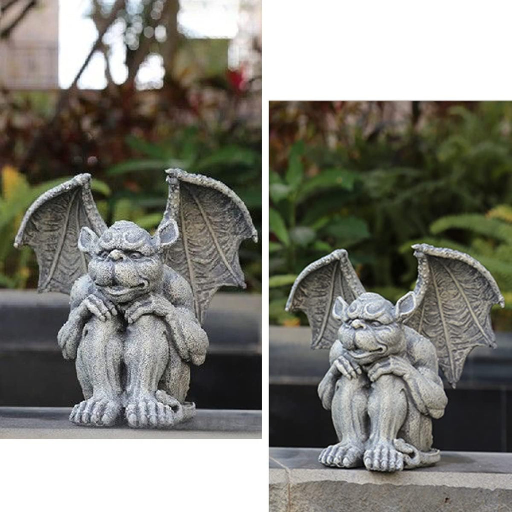 OwMell Gargoyle Sitting Statue Garden Guardian Sculpture Figurine 7 Inch | Gothic Indoor Outdoor Garden Decor Statue