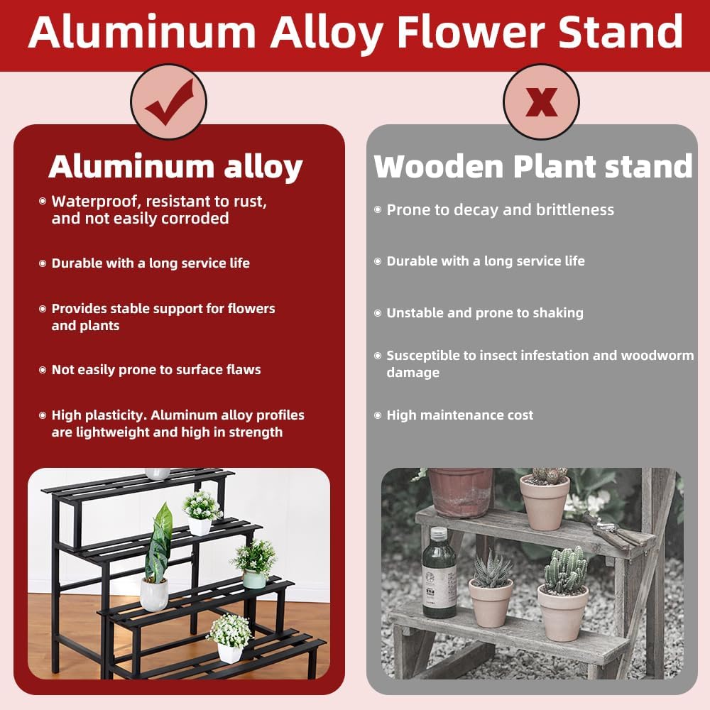 Aluminum Plant Stand Indoor & Outdoor Flower Rack 4-Tier | Outdoor Ladder Display Shelf for Plants - Sturdy