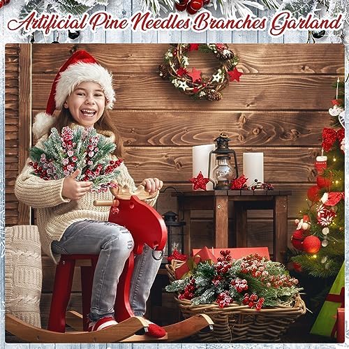 Lyrow 80 Pcs Christmas Picks Sprays, Snowy Berry Pine Branches,Red
