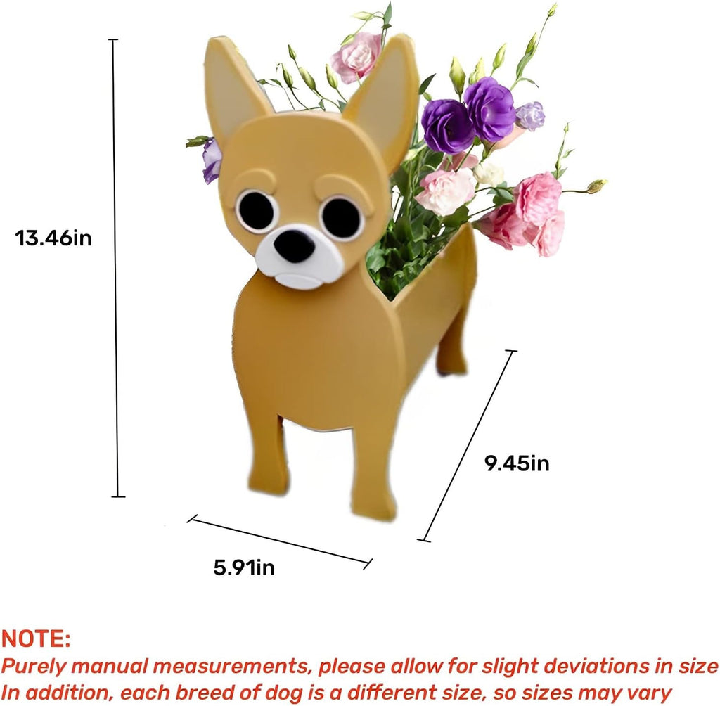 Yellow Chihuahua Dog Planter Pots, Animal Shaped Flower Pot | Cute Plant Gift for Women and Pet Lovers, Indoor Outdoor