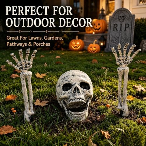 Halloween Decorations Outdoor Skeleton, Skeleton Coming Out of Ground, Scary Skulls Arms Decor for Outdoor Garden Graveyard Yard Lawn Outdoor Party Supplies