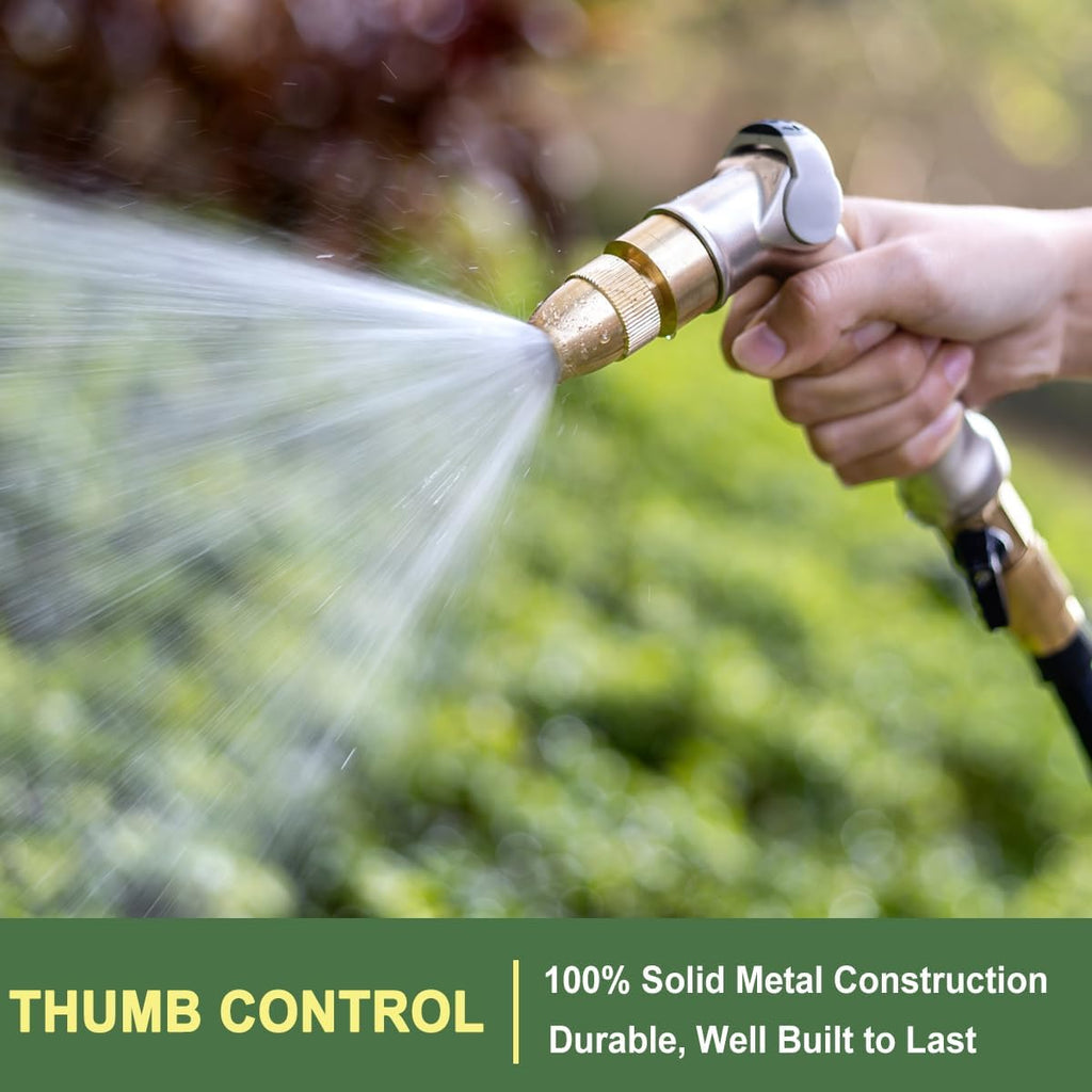 FANHAO 100% Metal Thumb Control Adjustable Hose Nozzle, High Pressure | Zinc Alloy Rustproof Garden Hose Sprayer Heavy