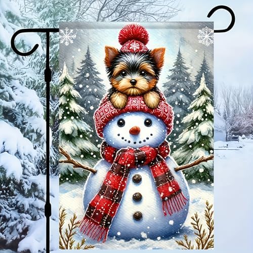 BlissYard Garden Flag Snowman Pine Trees Winter 12x18 Inch Polyester