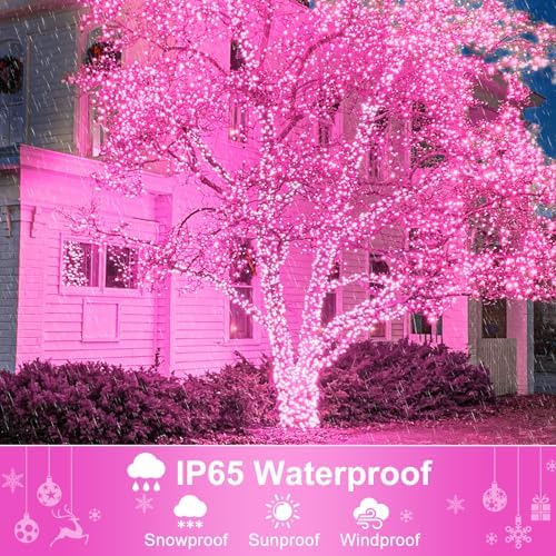 100FT 300LED Christmas Lights Outdoor, Christmas Tree Lights, Pink