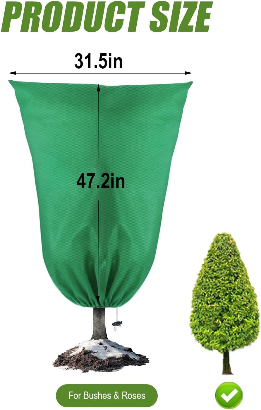 5Pcs Plant Frost Protection Covers 31.5x47.2 Inches – Reusable Breathable Freeze Blankets with Drawstring, Waterproof