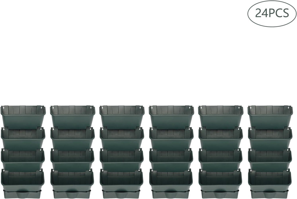 24 Pack Hanging Vertical Wall Planter,12.99inch Wall Mounted Planter for Patio Outdoor Decor,Home Army Green Plastic