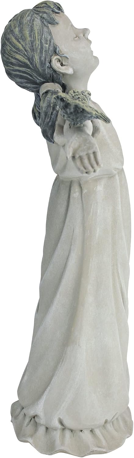 Design Toscano Basking in Glory Little Girl with Birds Outdoor Garden Statue, Medium, 16 inches tall, Cast Stone Resin