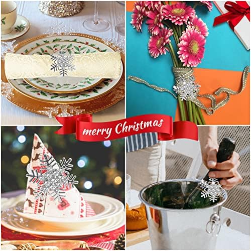 Legigo 6 Pcs Christmas Napkin Rings- Sliver Diamond Snowflake Napkin Holder Rings Dinner Tables Rings for Xmas Winter Holiday Place Setting, Dinner Parties, Weddings, Family Gatherings