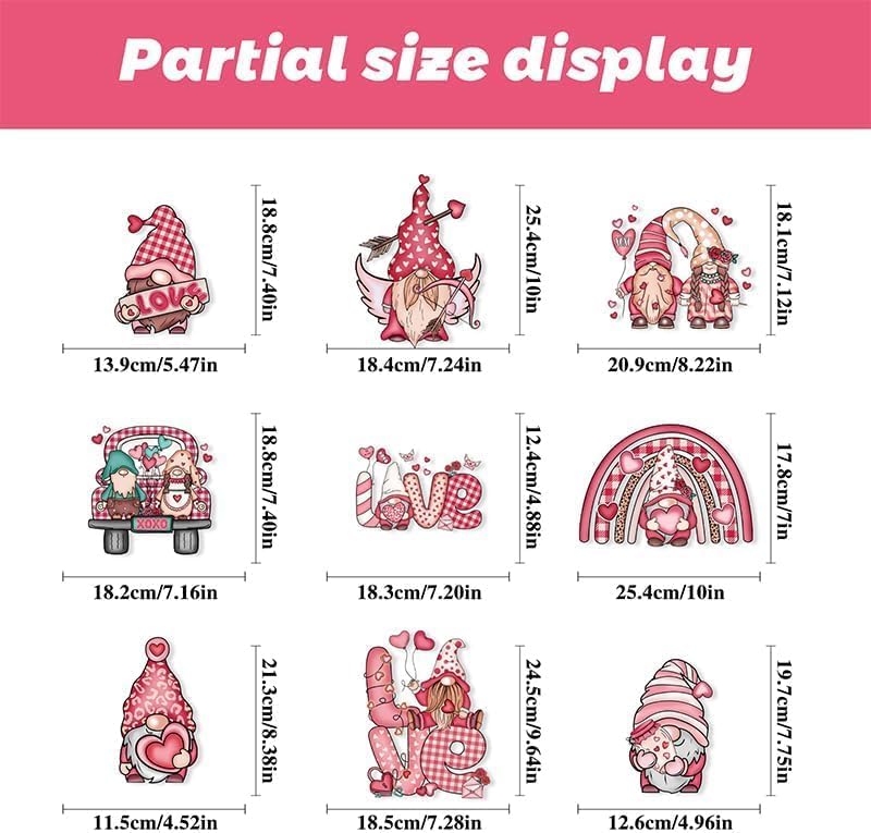 9 Sheets Valentine's Day Gnome Window Clings, Double-Sided Window Decor for Valentines Day, Removable Pink Window Decorations for Glass Windows