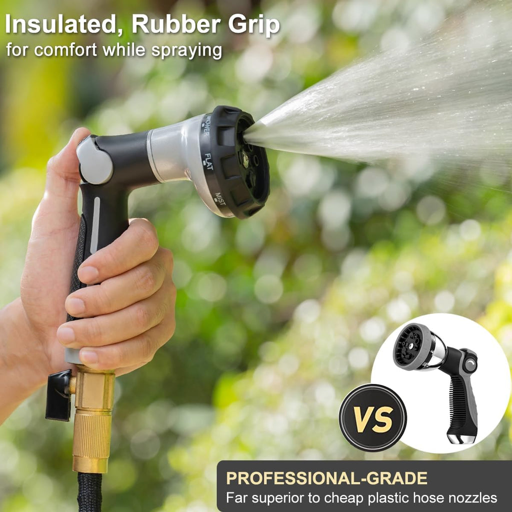 FANHAO Heavy Duty Garden Hose Nozzle, Metal Hose Sprayer Easy Thumb Control | 8 Spray Patterns, Rustproof Water Nozzle